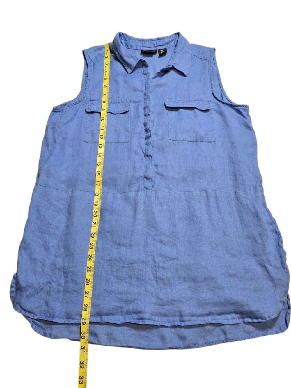 Jones New York Women’s Blue 100% Linen Sleeveless Button Tunic Top L - Picture 7 of 9